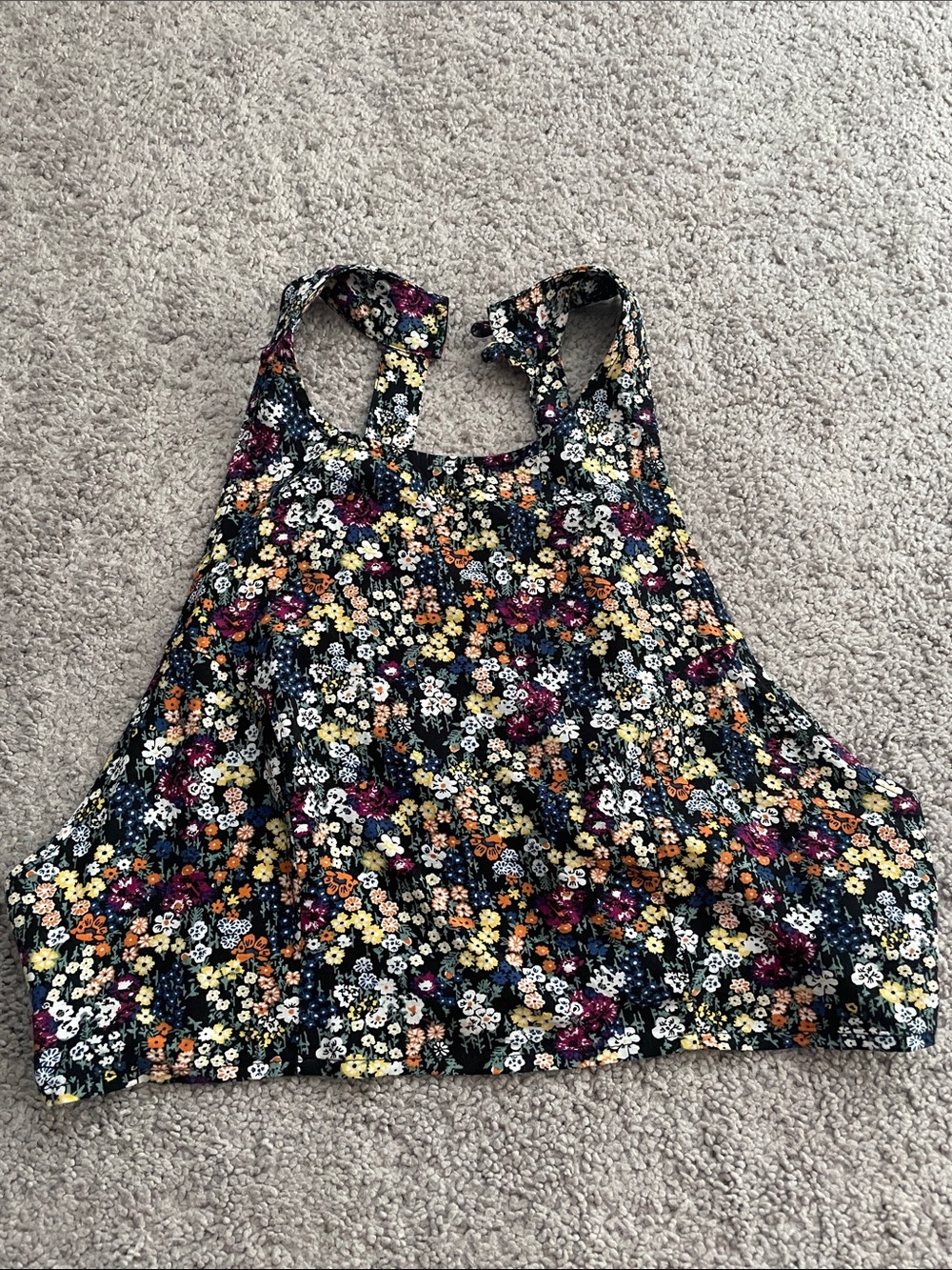 Forever 21 Black Floral Cropped Tank Top